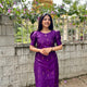 Purple Cotton Kurti with Puff Sleeve
